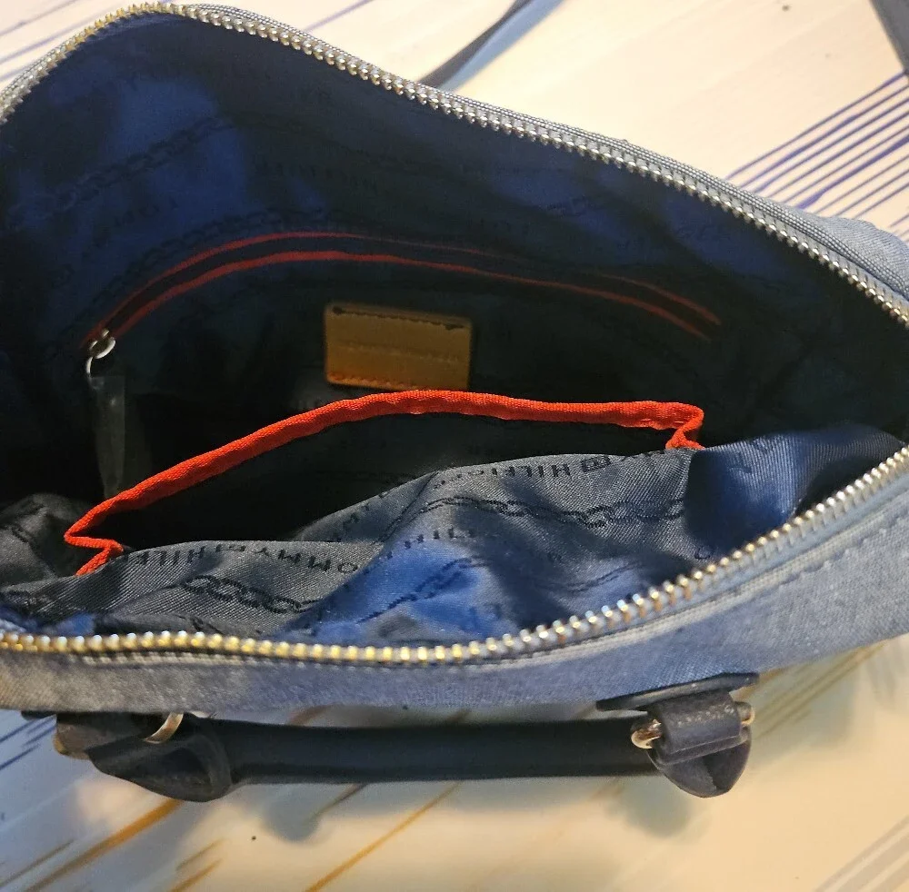 Tommy Hilfiger Navy-Trim Denim Messenger with Tricolor Stripe